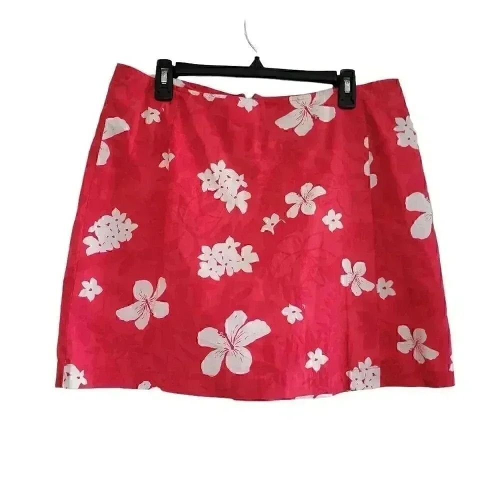 White Stag Women's Red & White Hawaiian Floral Print Cotton/Spandex Skort